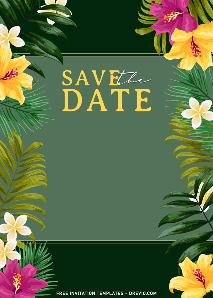 7 Tropical Modern Palm And Caladium Leaves Birthday Invitation Templates For All Ages