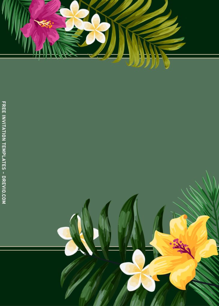 7 Tropical Modern Palm And Caladium Leaves Wedding Invitation Templates