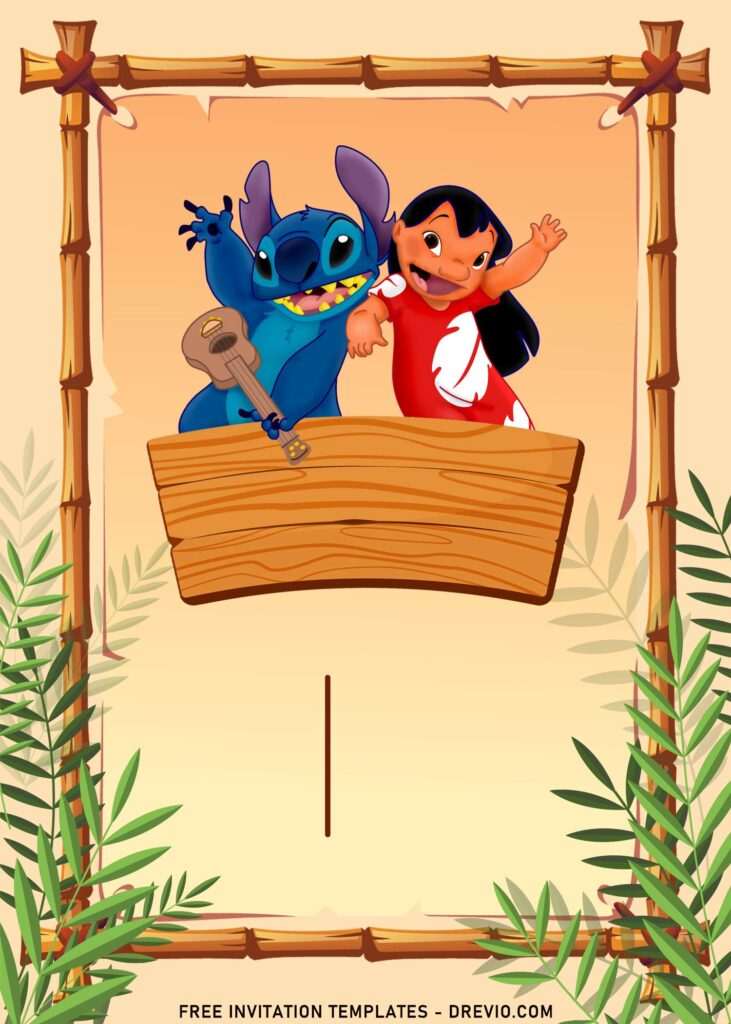 10+ Hawaiian Hula Lilo & Stitch Birthday Invitation Templates with cute Stitch playing ukulele