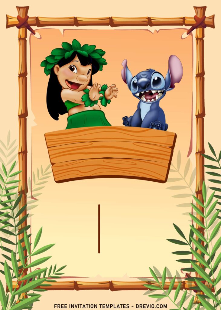 10+ Hawaiian Hula Lilo & Stitch Birthday Invitation Templates with adorable Lilo in Hawaiian outfit