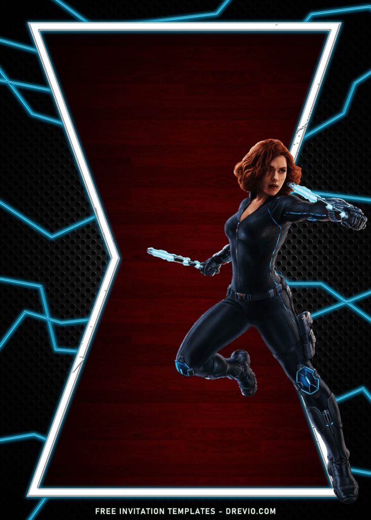 7+ Awesome Black Widow MCU Kids Birthday Invitation Templates with Glowing lines