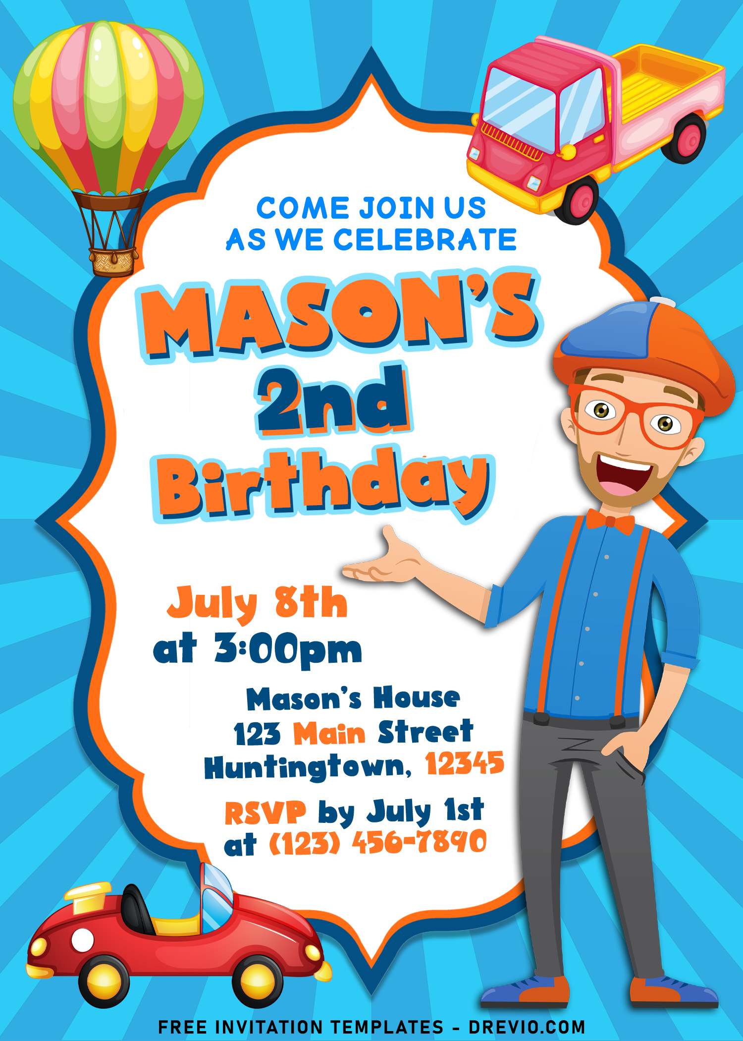 7+ Cheerful Blippi Kids Birthday Party Invitation Templates (New Canva Design)