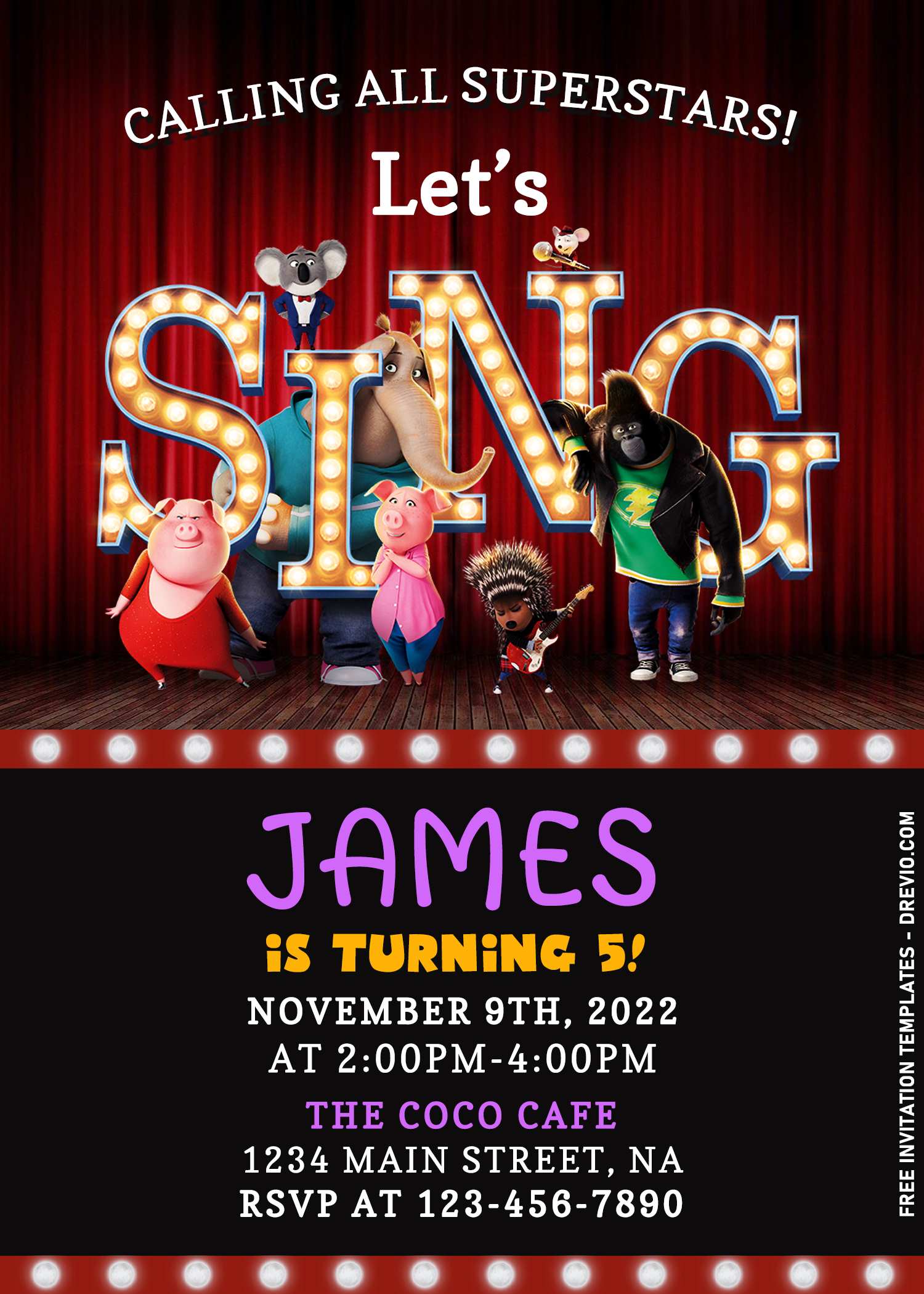 9+ Cartoon Musical Sing 2 Movie Birthday Invitation Templates, image size:1500x2100