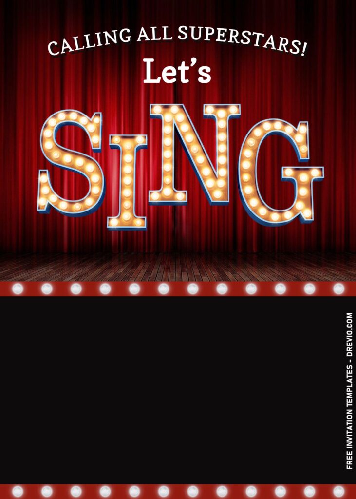 9+ Cartoon Musical Sing 2 Movie Birthday Invitation Templates with Musical Theater Background