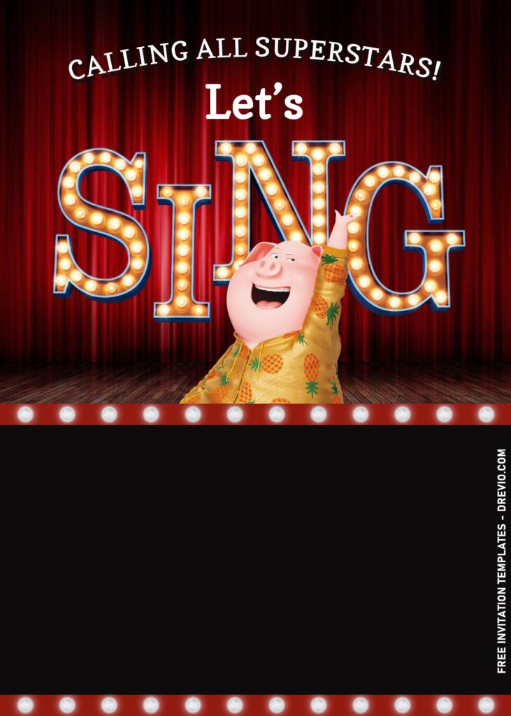 9 Personalized Cartoon Chalkboard Sing 2 Movie Birthday Invitation Templates