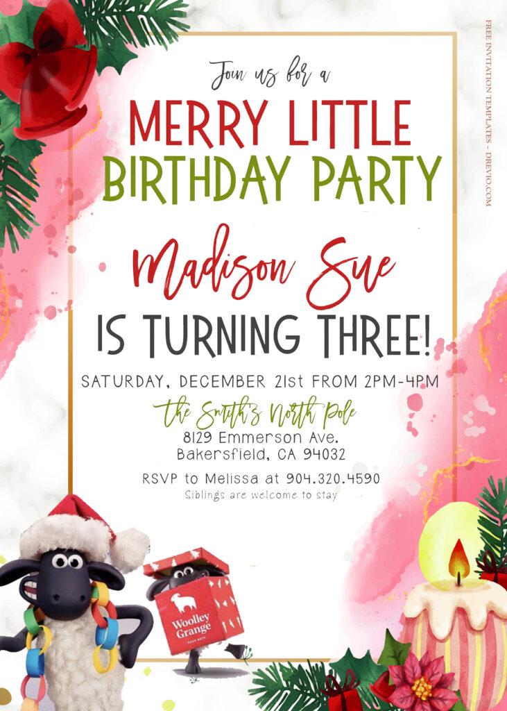 10+ Shaun The Sheep Flight Before Christmas Birthday Invitation Templates Title