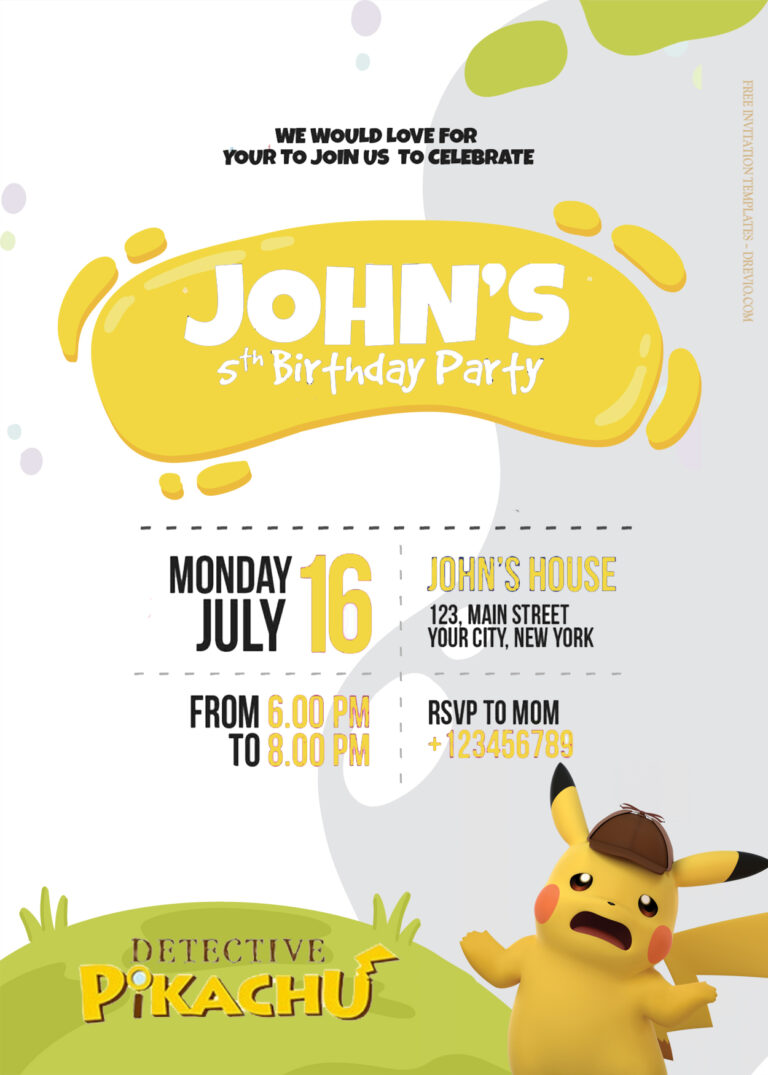 7+ Detective Pikachu Solving Mystery Birthday Invitation Templates Title