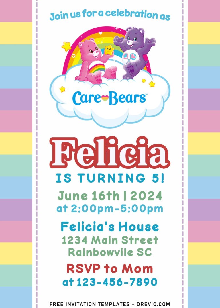 7+ Cute Pastel Rainbow Care Bears Girl Birthday Invitation Templates