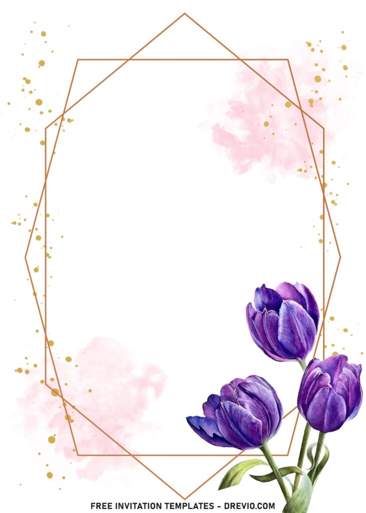 7 Glitter Gold Geometric Frame Vintage Tulips Birthday Invitation Templates