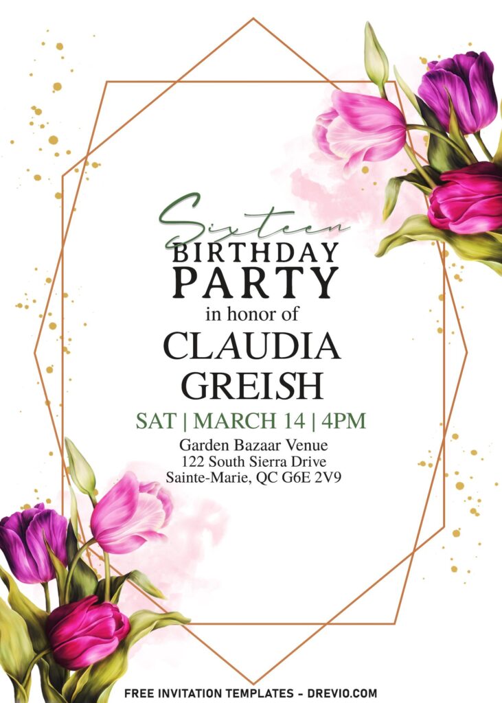 7+ Vintage Tulips Birthday Invitation Templates With Stylish Geometric Frame