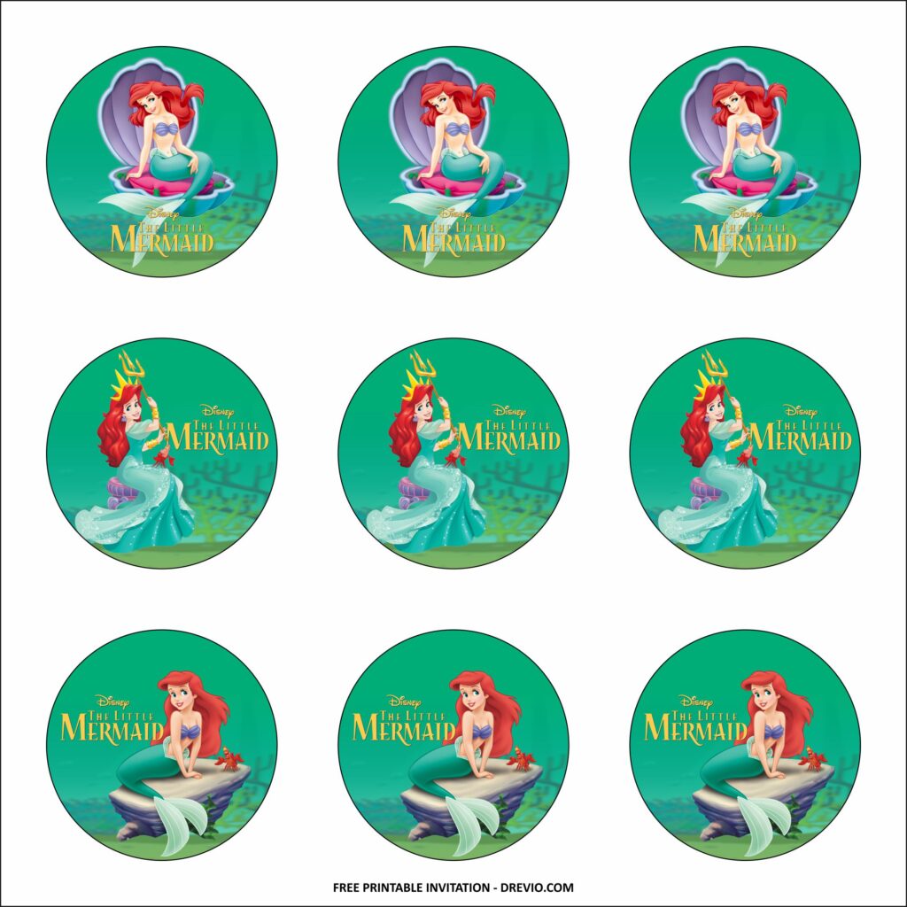 Ariel Little Mermaid Cupcake Toppers Templates