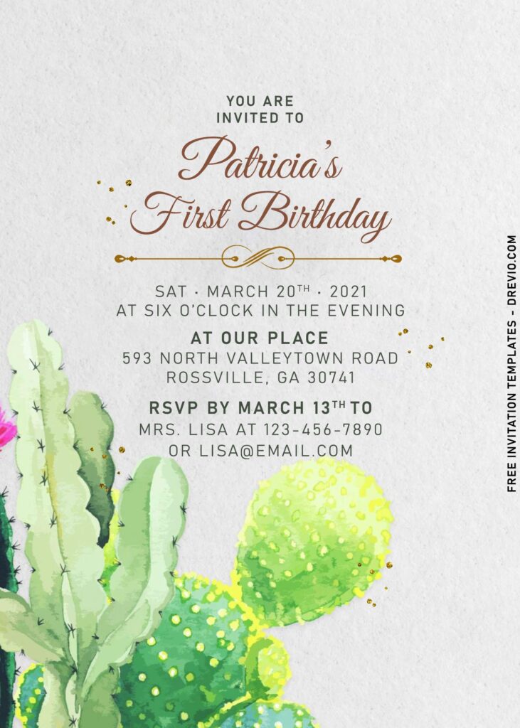 8+ Fiesta Watercolor Cactus Plant Birthday Invitation Templates