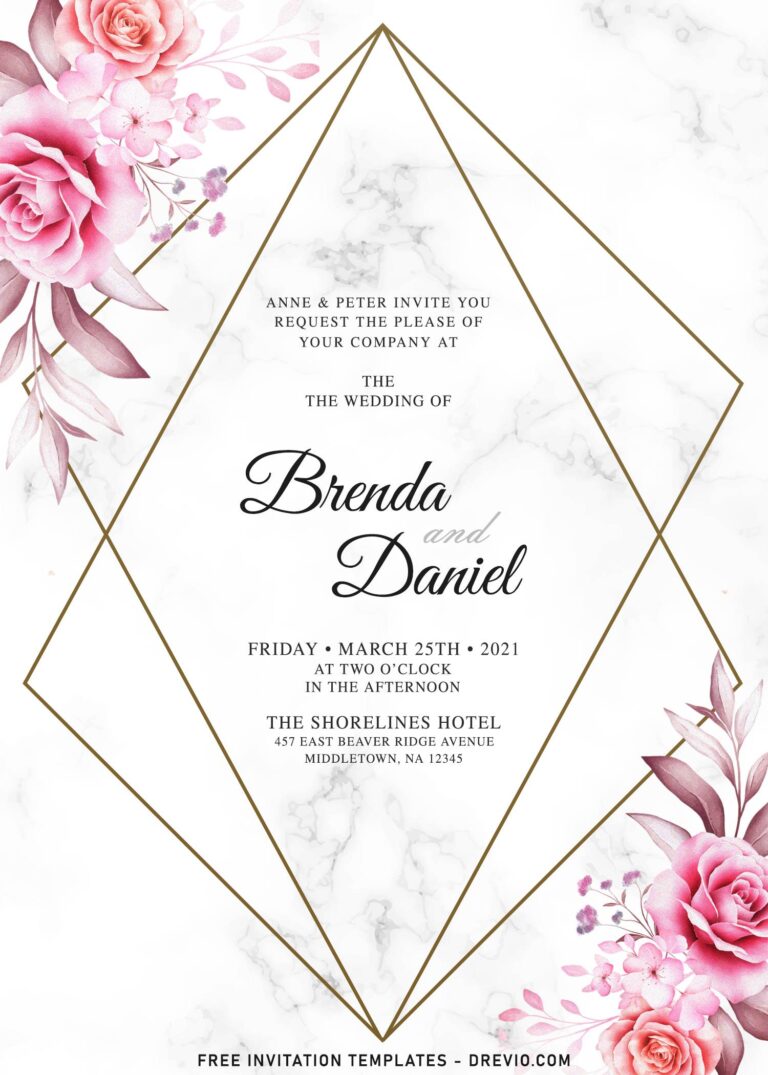 10+ Blush Vintage Marble & Rose Floral Invitation Templates