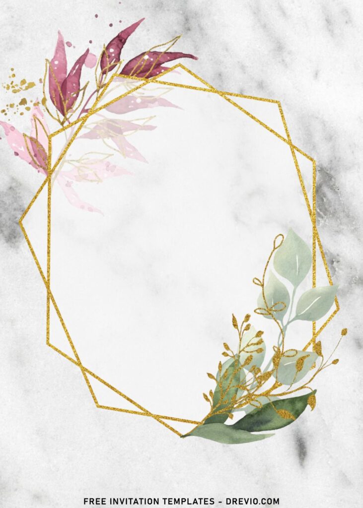 8 Gold Watercolor Boho Greenery Birthday Invitation Templates