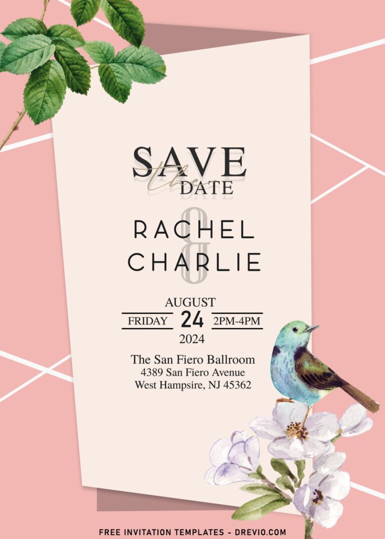 8+ Minimal Abstract Spring Floral And Bird Wedding Invitation Templates