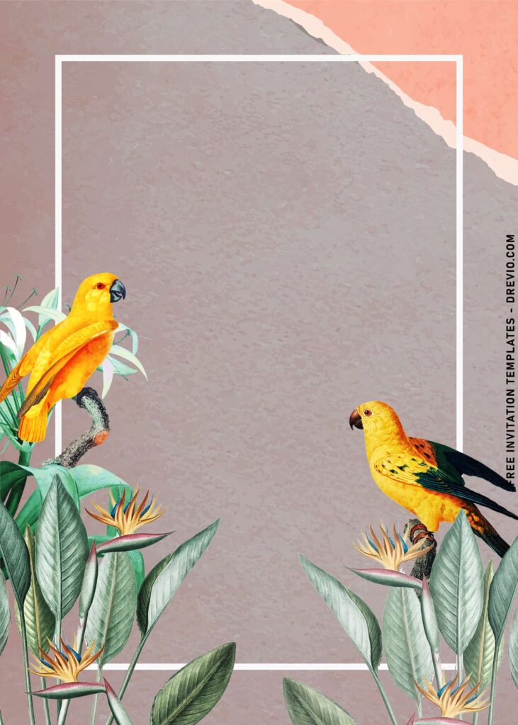 9 Aesthetic Tropical Macaw Bird And Foliage Birthday Invitation Templates