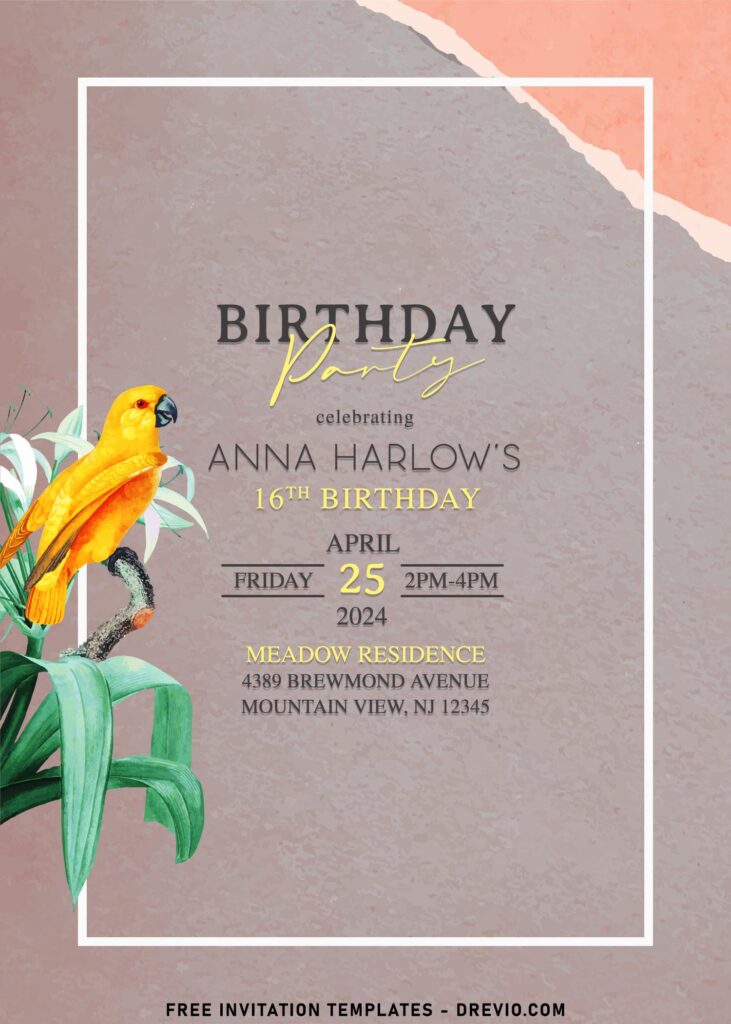9+ Watercolor Tropical Macaw Bird And Foliage Birthday Invitation Templates