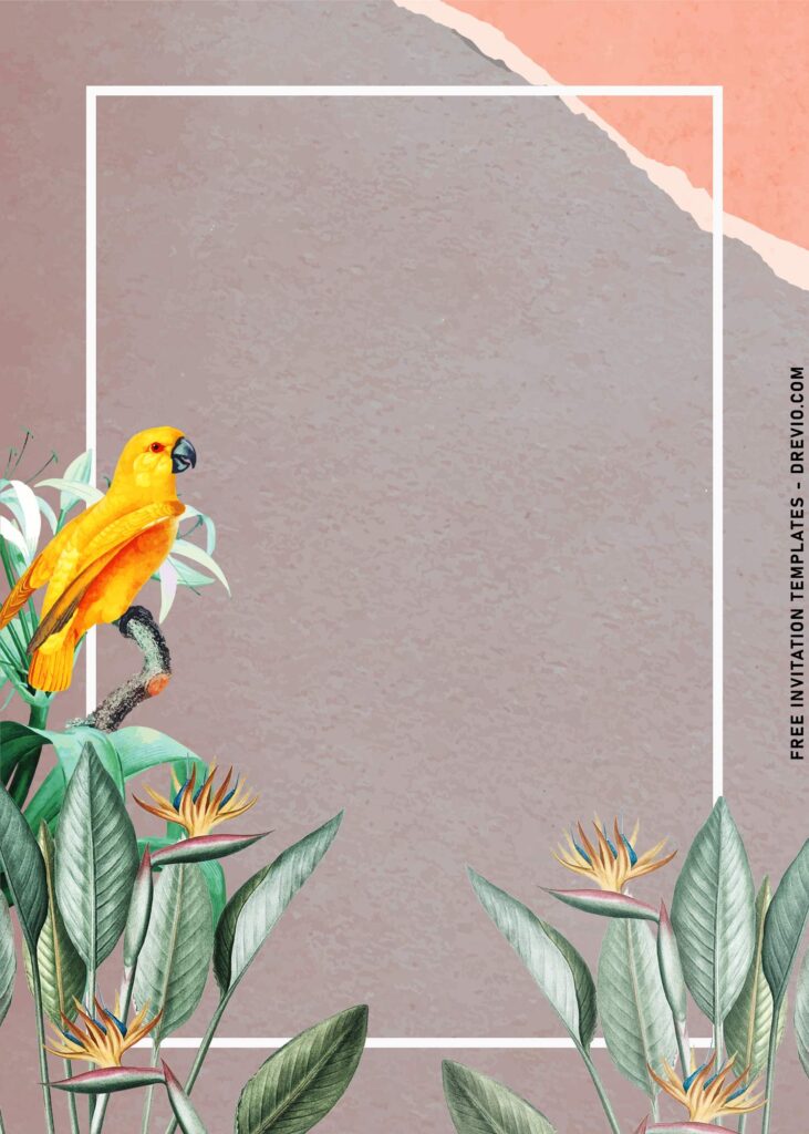 9 Tropical Macaw Bird And Foliage Summer Party Invitation Templates