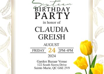 11+ Modern Gilded Gold Leaves And Tulip Birthday Invitation Templates