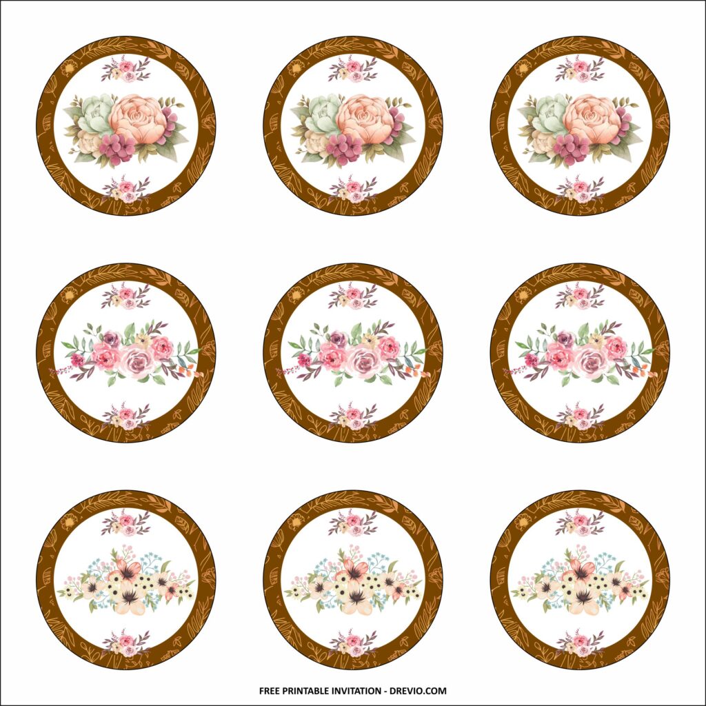 Vintage Floral Cupcake Toppers Templates