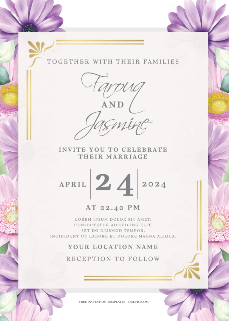 11+ Purple Bloom Floral Gold Wedding Invitation Templates Title
