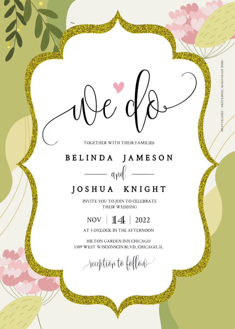 7+ Green And Pink Floral Gold Wedding Invitation Templates Title