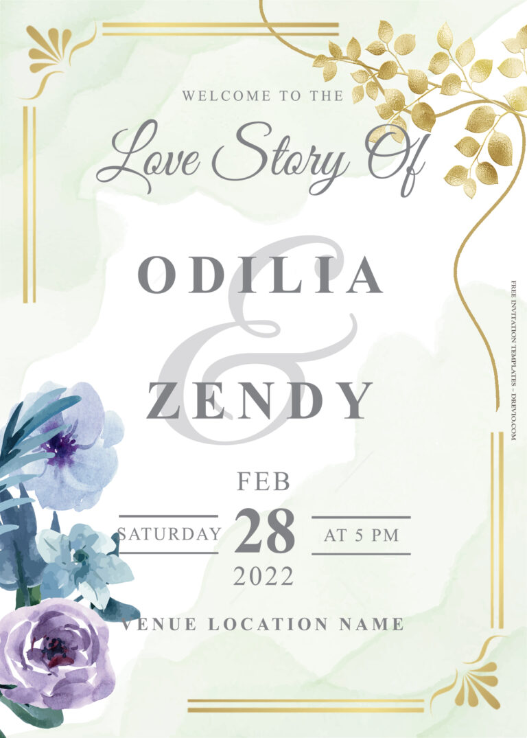 7+ Little Blue Gold Floral Wedding Invitation Templates Title