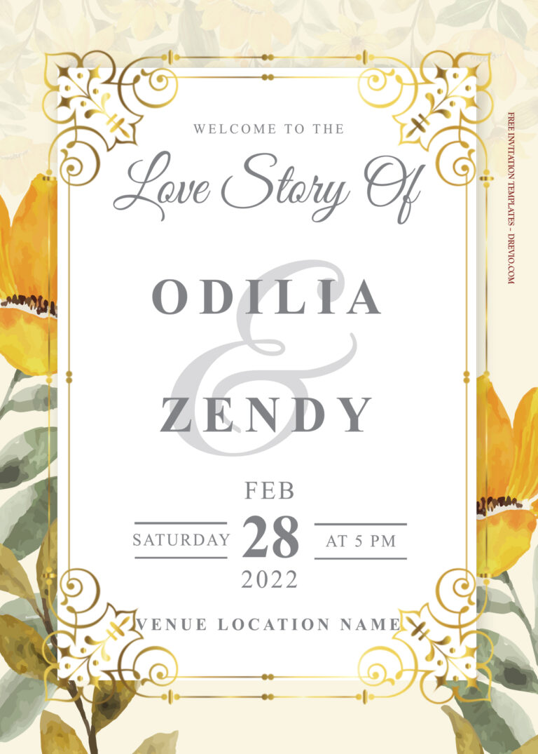 7+ Little Summer Gold Floral Wedding Invitation Templates Title