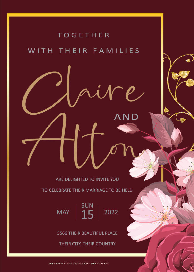 7+ Lovely Red Floral Gold Wedding Invitation Templates Title