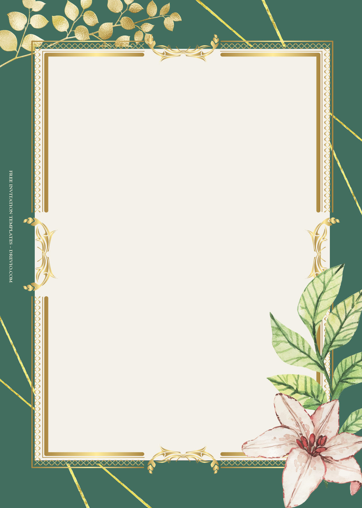 7+ Simple Greenery Gold Floral Wedding Invitation Templates Three