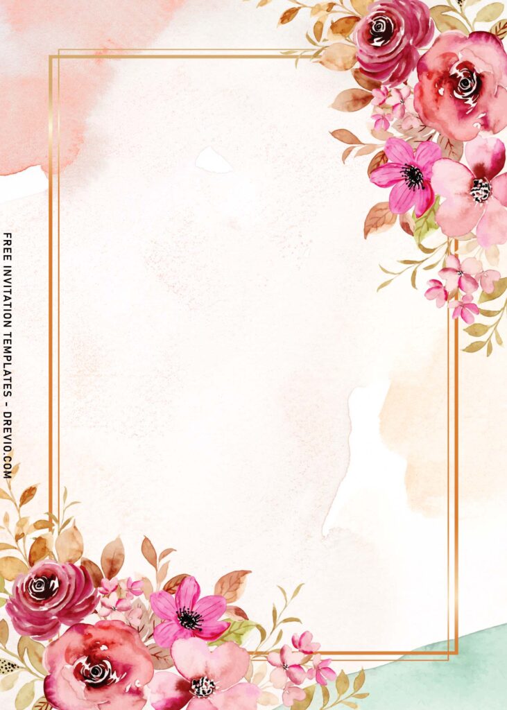 7 Watercolor Burgundy Rose Floral Frame Birthday Invitation Templates