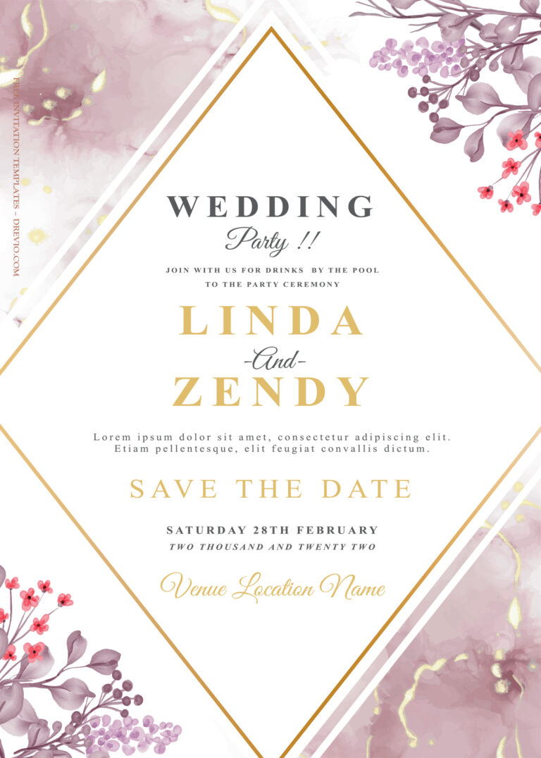 8+ Purple Delight Floral Gold Wedding Invitation Templates Title