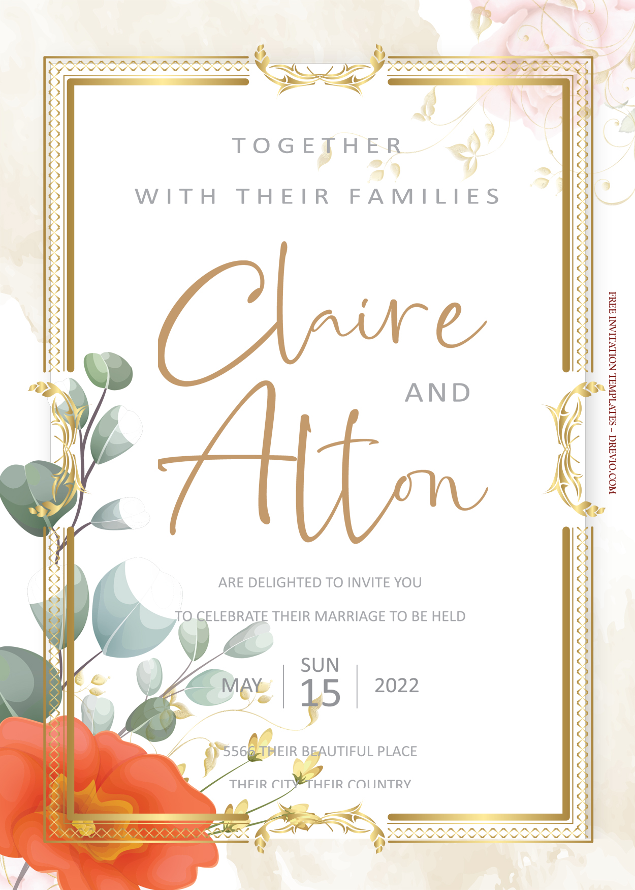 8+ Red On Red Gold Floral Wedding Invitation Templates Title