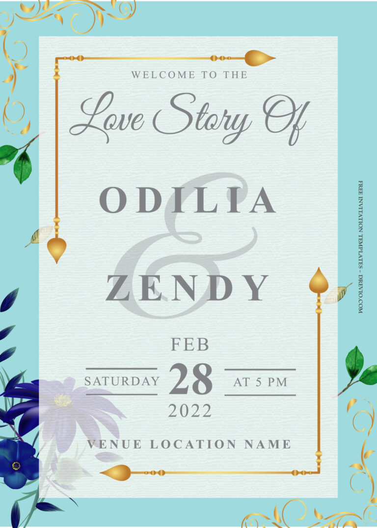 9+ Blue Freedom Gold Floral Wedding Invitation Templates Title