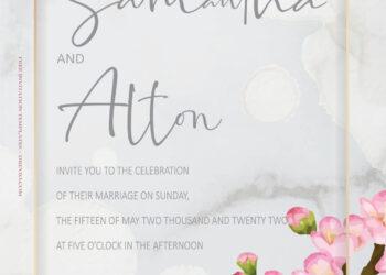 9 Cherry Blossom Floral Gold Wedding Invitation Templates Title