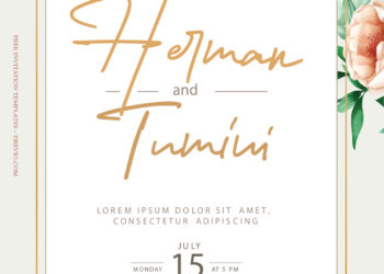 9+ Orange Peonies Floral Gold Wedding Invitation Templates Title