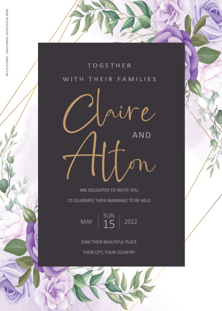9+ Purple Roses Floral Gold Wedding Invitation Templates Title