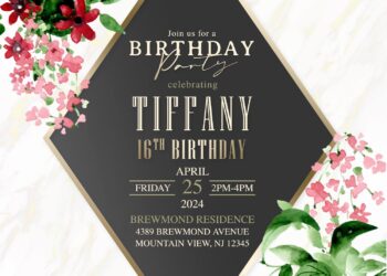 8+ Elegant Blush Roses Birthday Invitation Templates With Marble Background