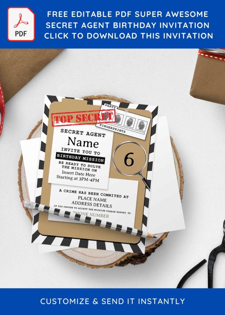 Free Editable Awesome Secret Agent Boys Birthday Invitation Templates