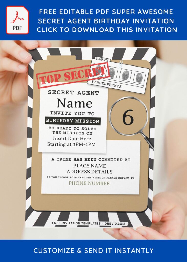 Free Editable Cool Secret Agent Birthday Invitation Templates