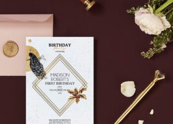 (Free Editable PDF) Aesthetic Spring Floral & Peacock Invitation Templates with asymmetric lines