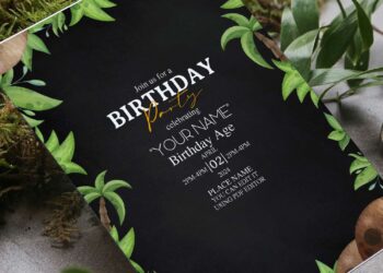 (Free Editable PDF) Cute Chalkboard Greenery Birthday Invitation Templates with palm leaves