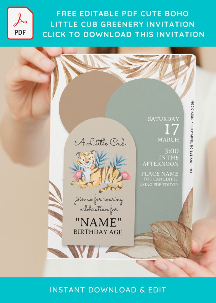 (Free Editable PDF) Adorable Boho Little Cub Birthday Invitation Templates with colorful text