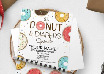 (Free Editable PDF) Lovely Donut And Diaper Invitation Templates with portrait design