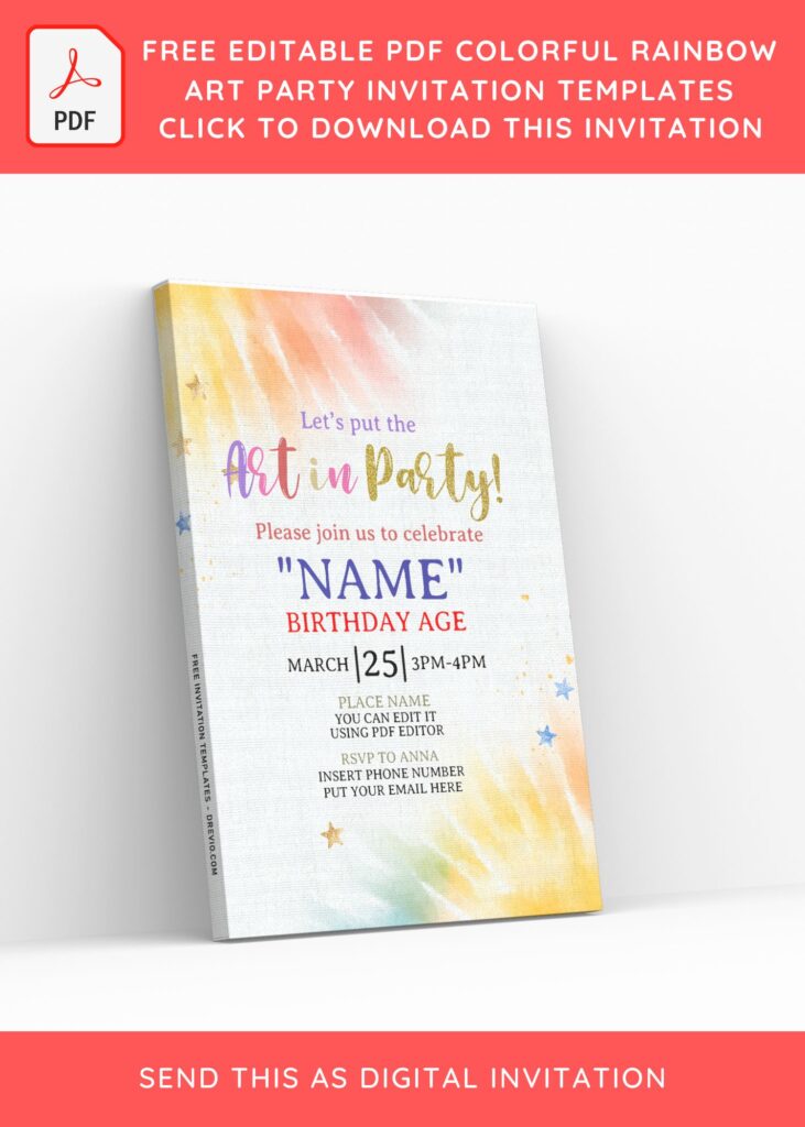 Free Editable PDF Cute Tie Dye Art Party Birthday Invitation Templates