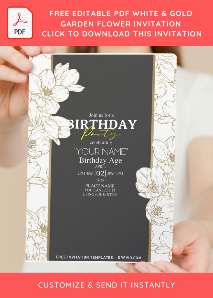 Free Editable PDF Enchanted White Gold Garden Flower Invitation Templates
