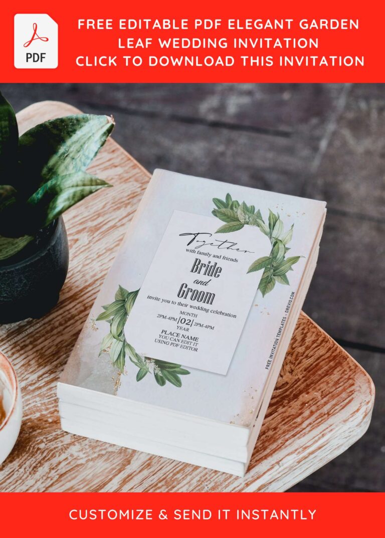 (Free Editable PDF) Elegant Garden Leaf Wedding Invitation Templates with greenery leaves