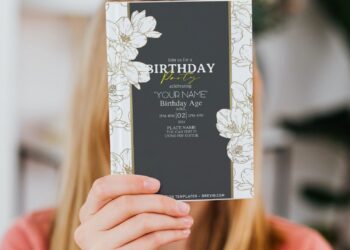 (Free Editable PDF) White & Gold Garden Flowers Invitation Templates