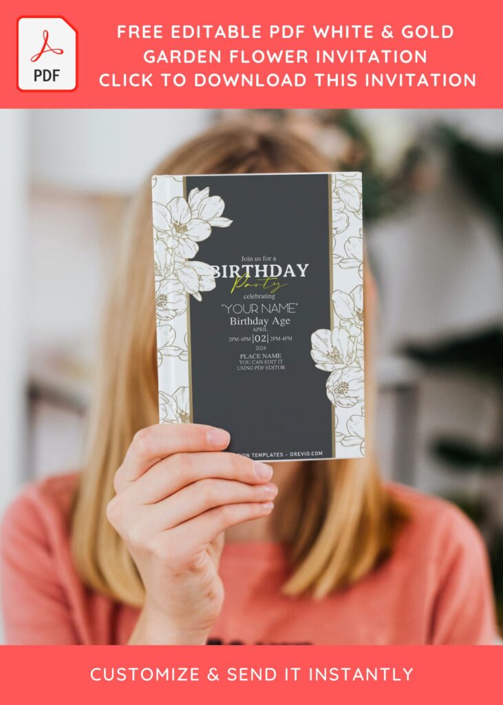 (Free Editable PDF) White & Gold Garden Flowers Invitation Templates