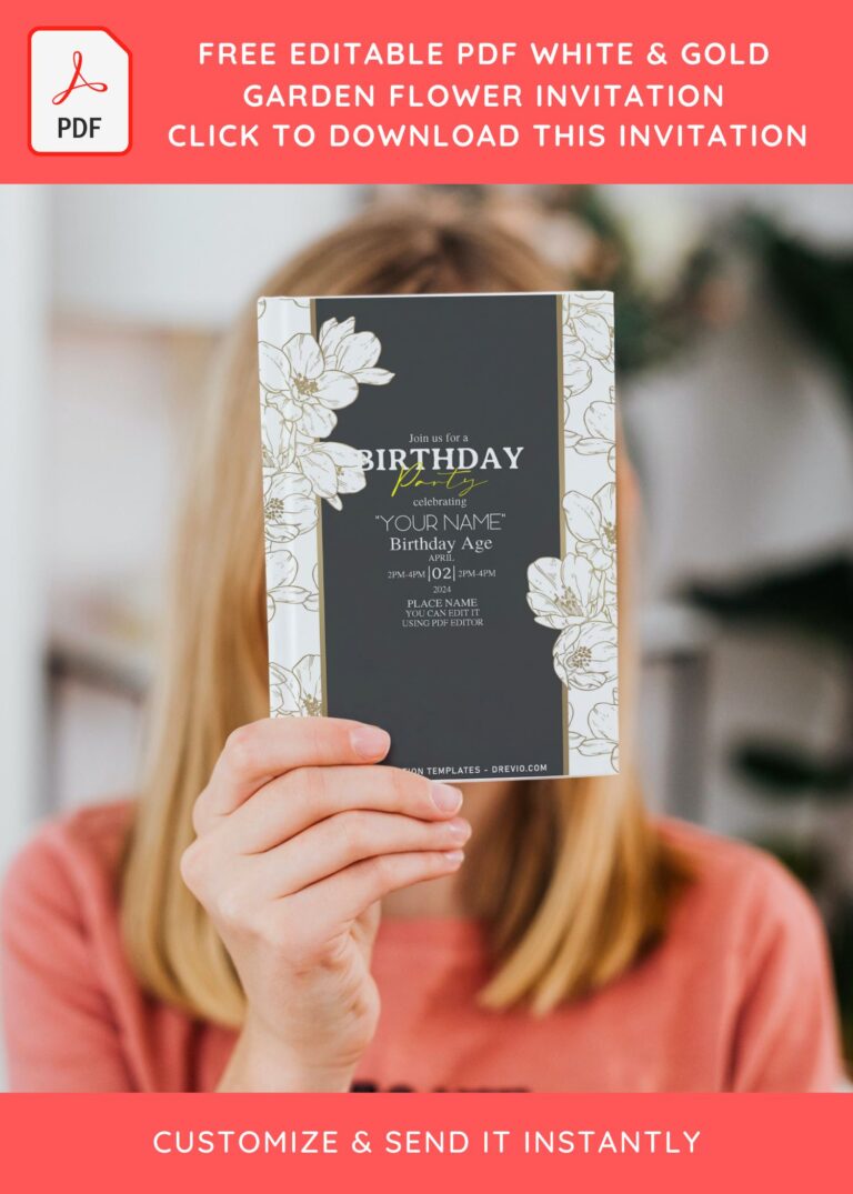 (Free Editable PDF) White & Gold Garden Flowers Invitation Templates